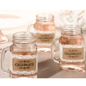 Celebrate Burlap and Lace Pint Glass Wraps Wedding Party Decor (Set of 6)