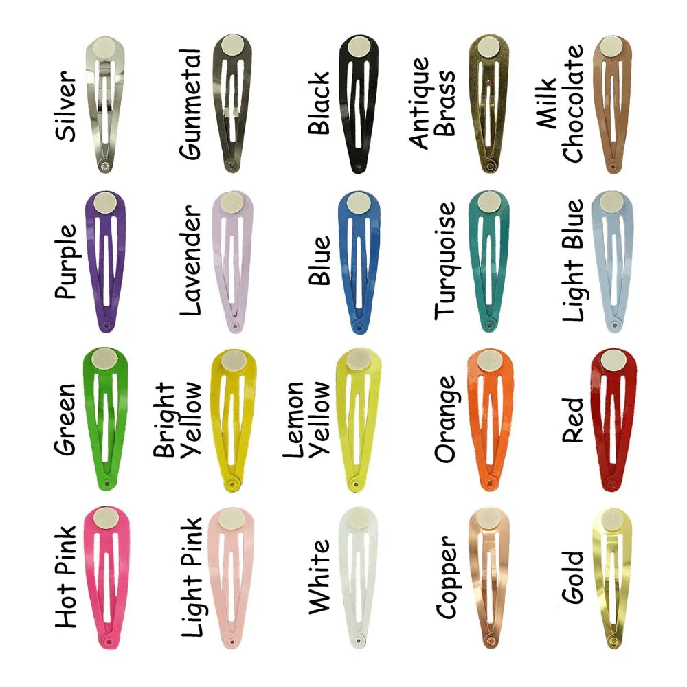 Color Barrette Snap Clips w/ Glue Pads - Tear Drop Shape - 50 mm (2 inches)