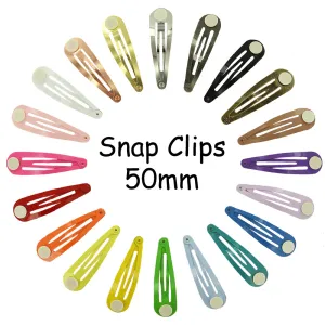 Color Barrette Snap Clips w/ Glue Pads - Tear Drop Shape - 50 mm (2 inches)