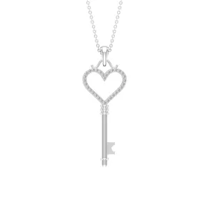 Cubic Zirconia Open Heart Key Pendant Necklace