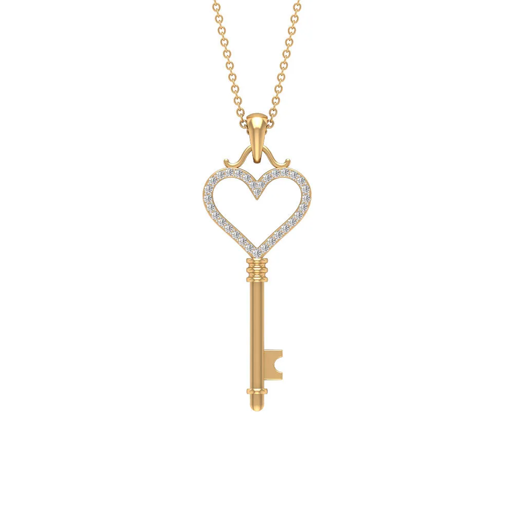 Cubic Zirconia Open Heart Key Pendant Necklace