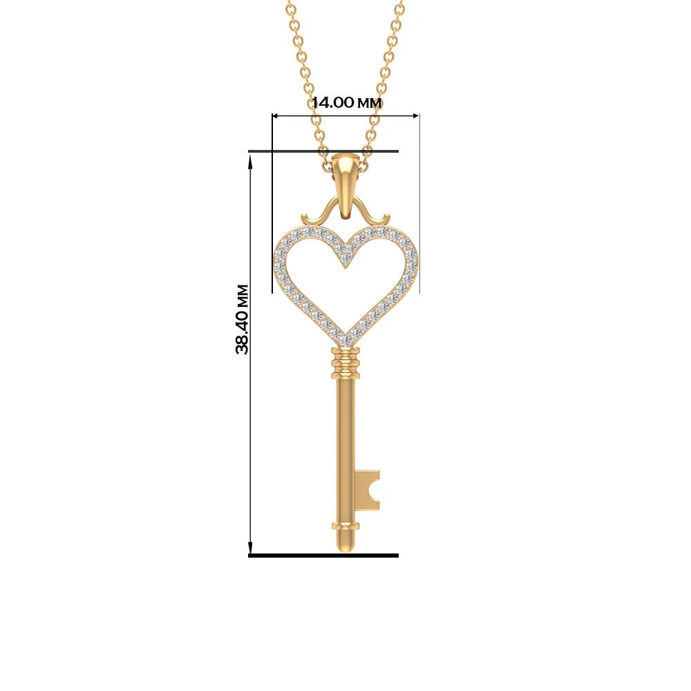 Cubic Zirconia Open Heart Key Pendant Necklace