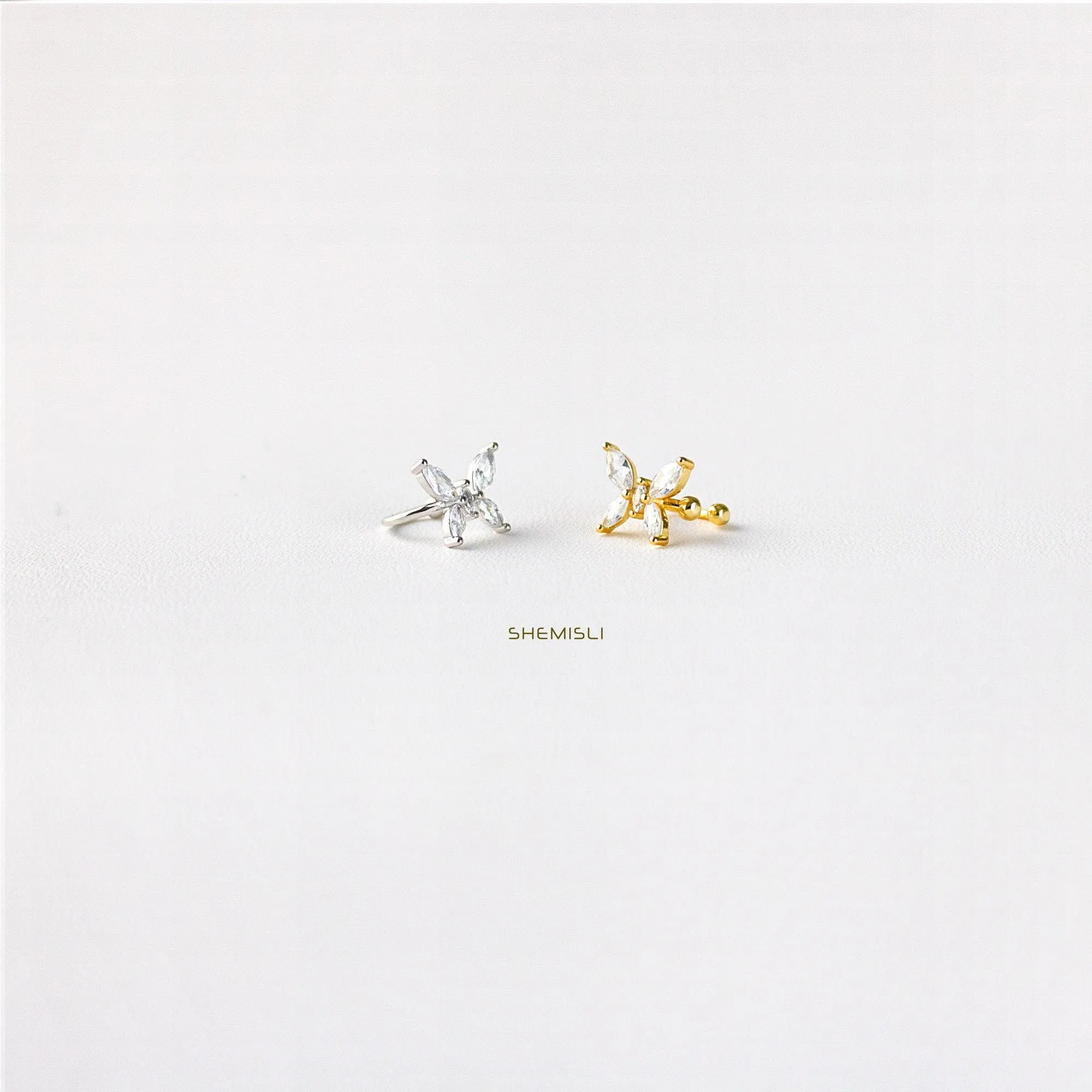 CZ Butterfly Helix Ear Cuff, For Right Ear Only, No Piercing is Needed, Gold, Silver SHEMISLI SF037