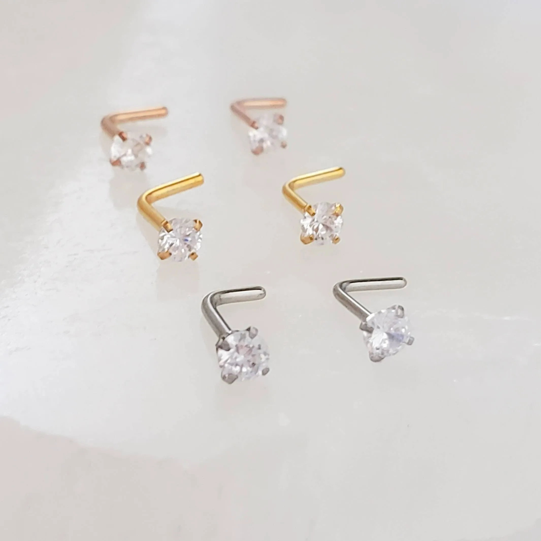 CZ Diamond L Bend Nose Stud