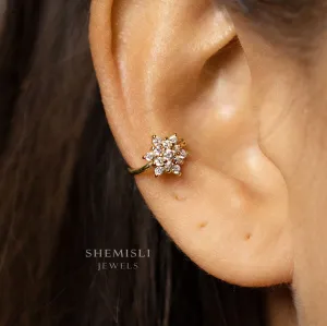 CZ Flower Ear Cuff, No Piercing is Needed, Unisex, Gold, Silver SHEMISLI SF036