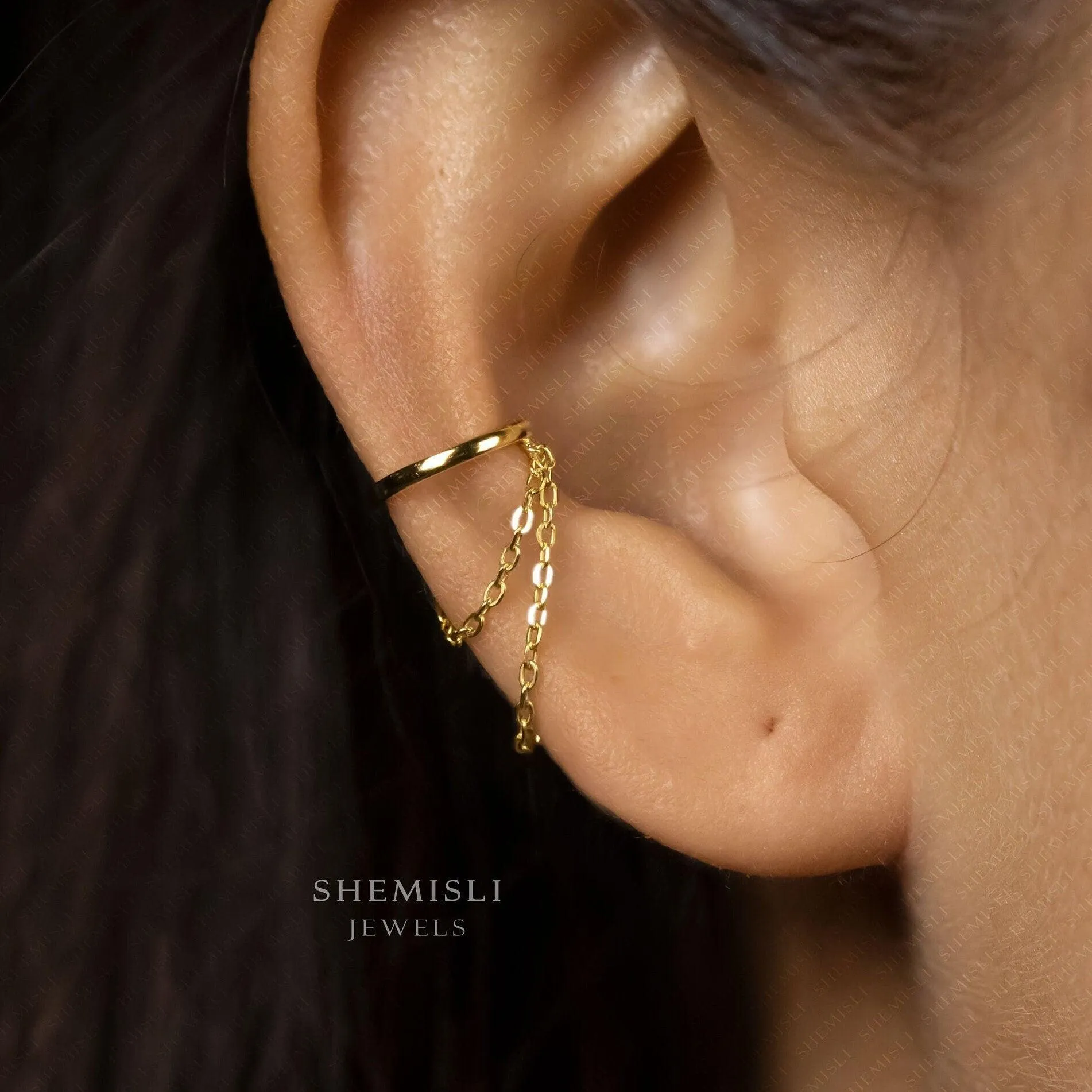 Double Strand Chain Ear Cuff, Conch Cuff, Earring No Piercing is Needed, Gold, Silver SHEMISLI - SF057