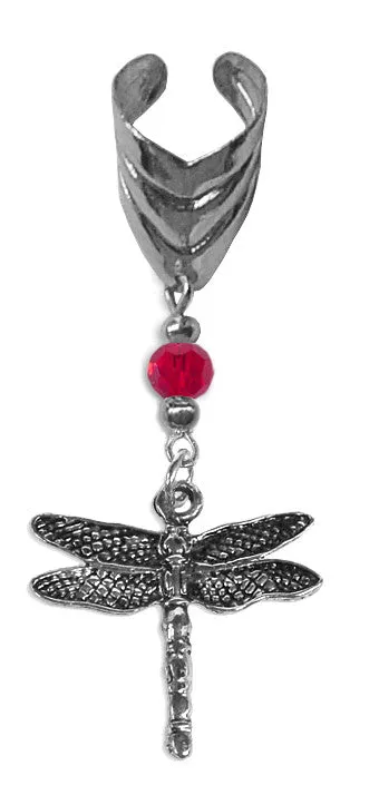 Ear Cuff With Small Charm Dragonfly - Silver