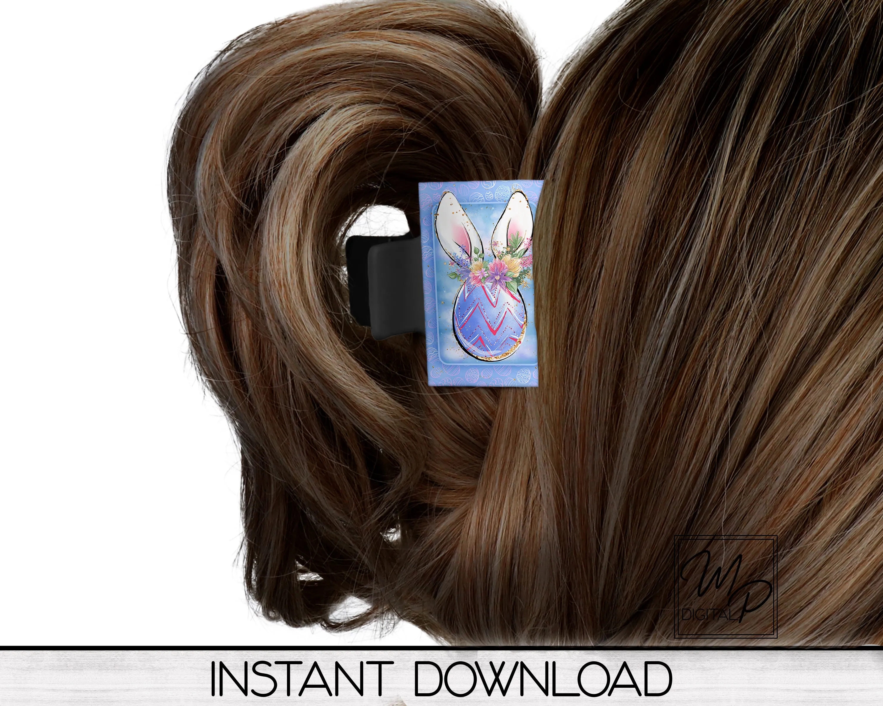 Easter Bunny Egg Hair Clip PNG Sublimation Design, Digital Download