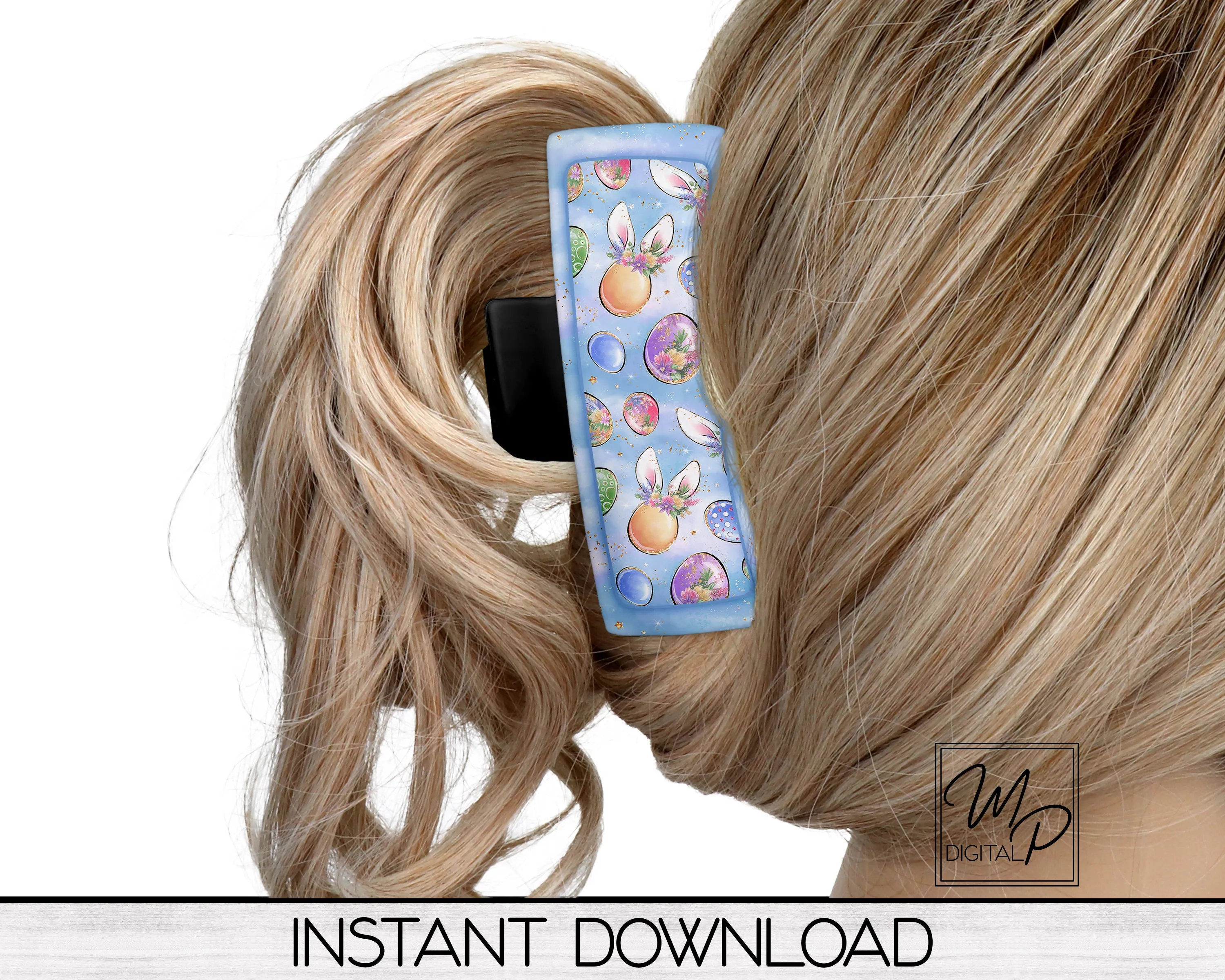 Easter Bunny Egg Hair Clip PNG Sublimation Design, Digital Download