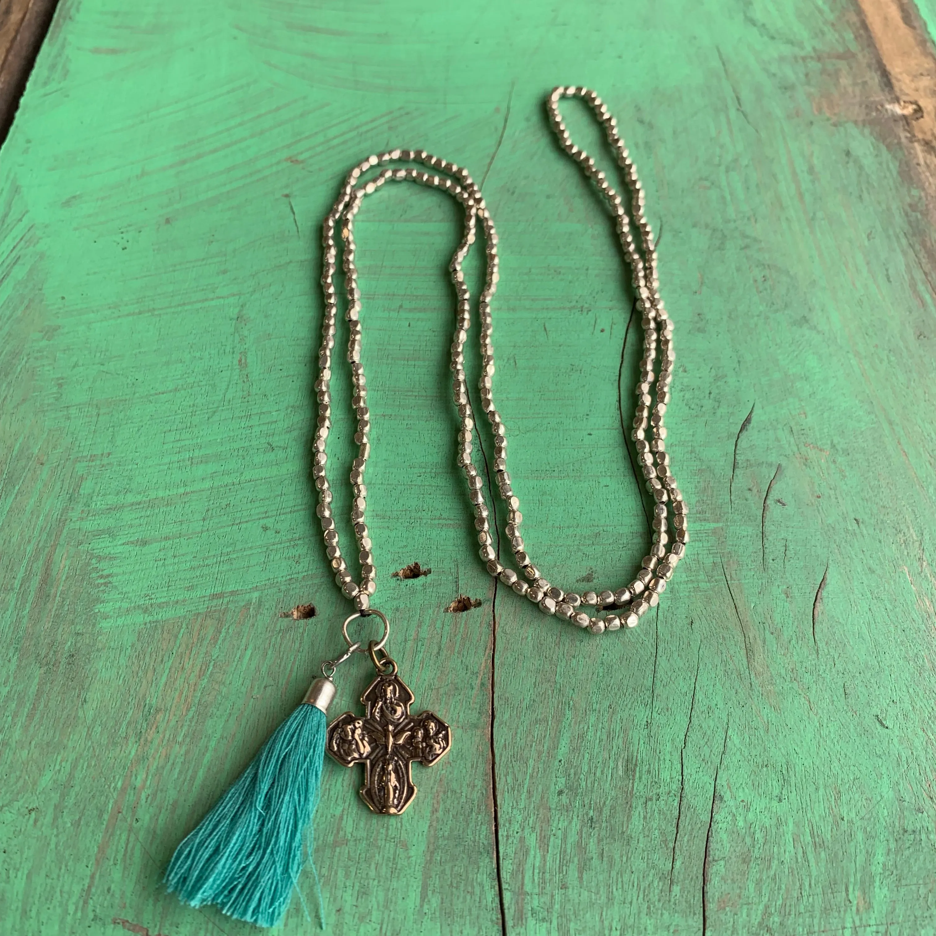 Five Way Cross Tassel Necklace