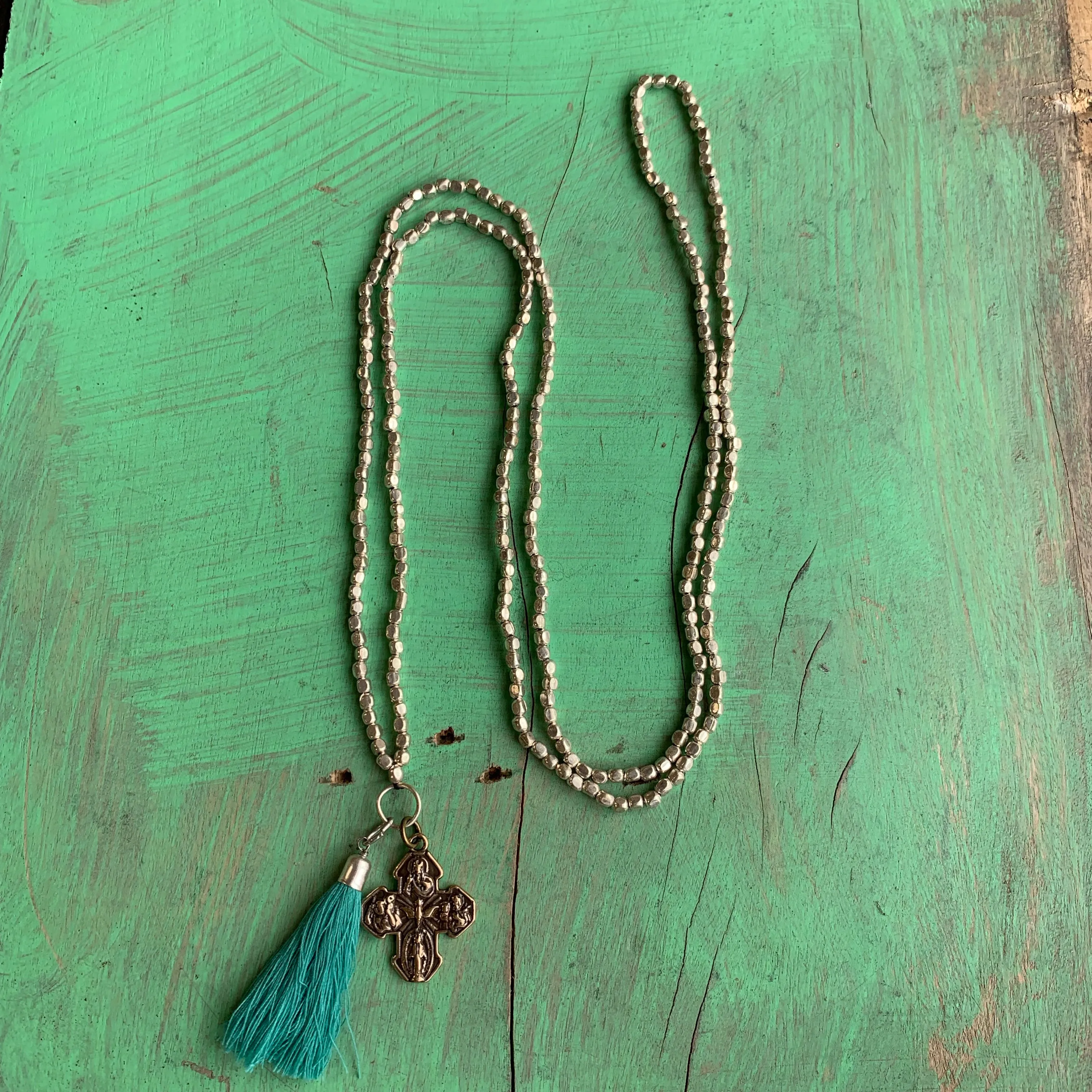 Five Way Cross Tassel Necklace