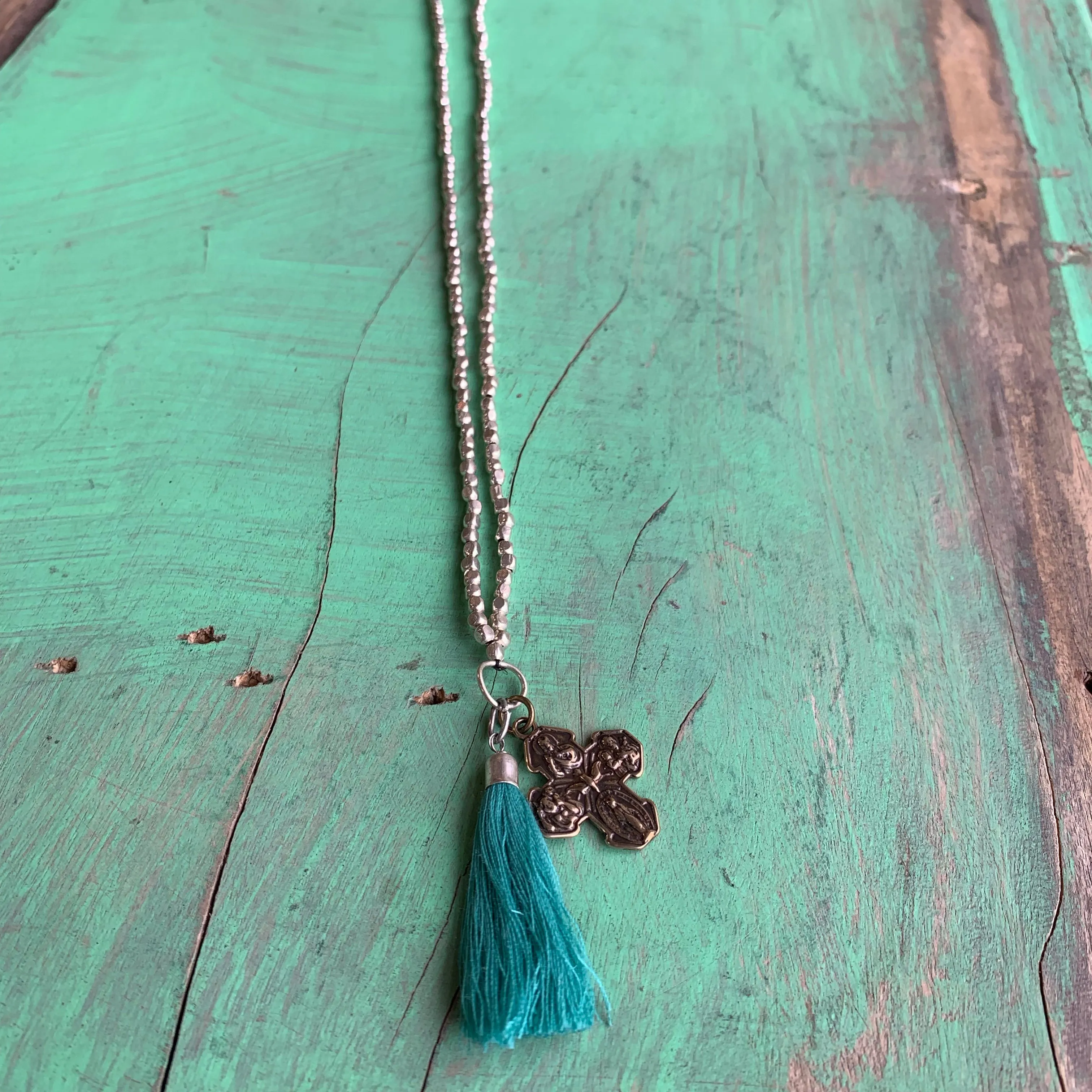 Five Way Cross Tassel Necklace