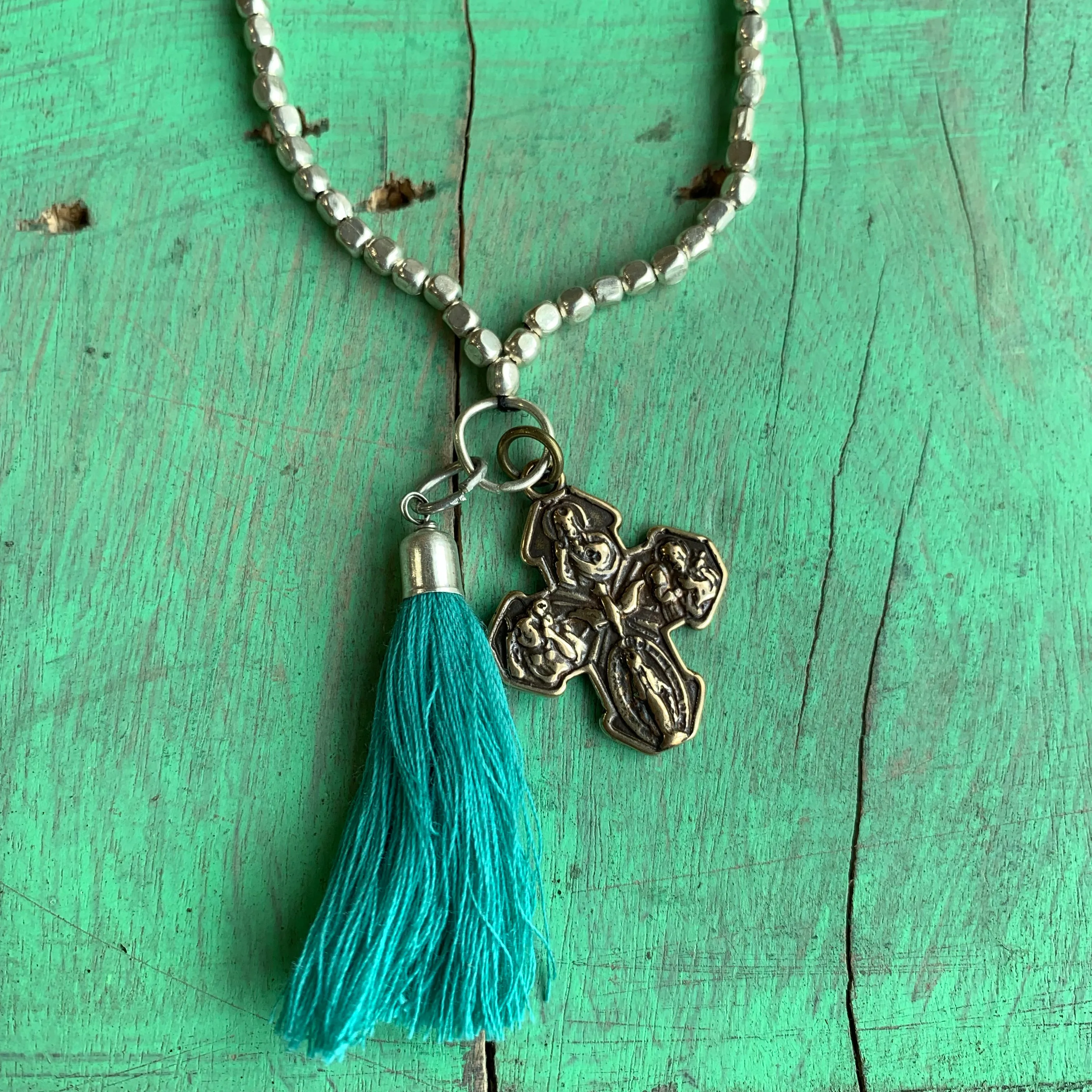 Five Way Cross Tassel Necklace