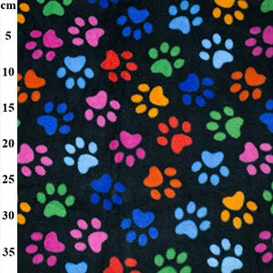 Fleece And Fur Patterned Fleece Paw Prints Multi on Black