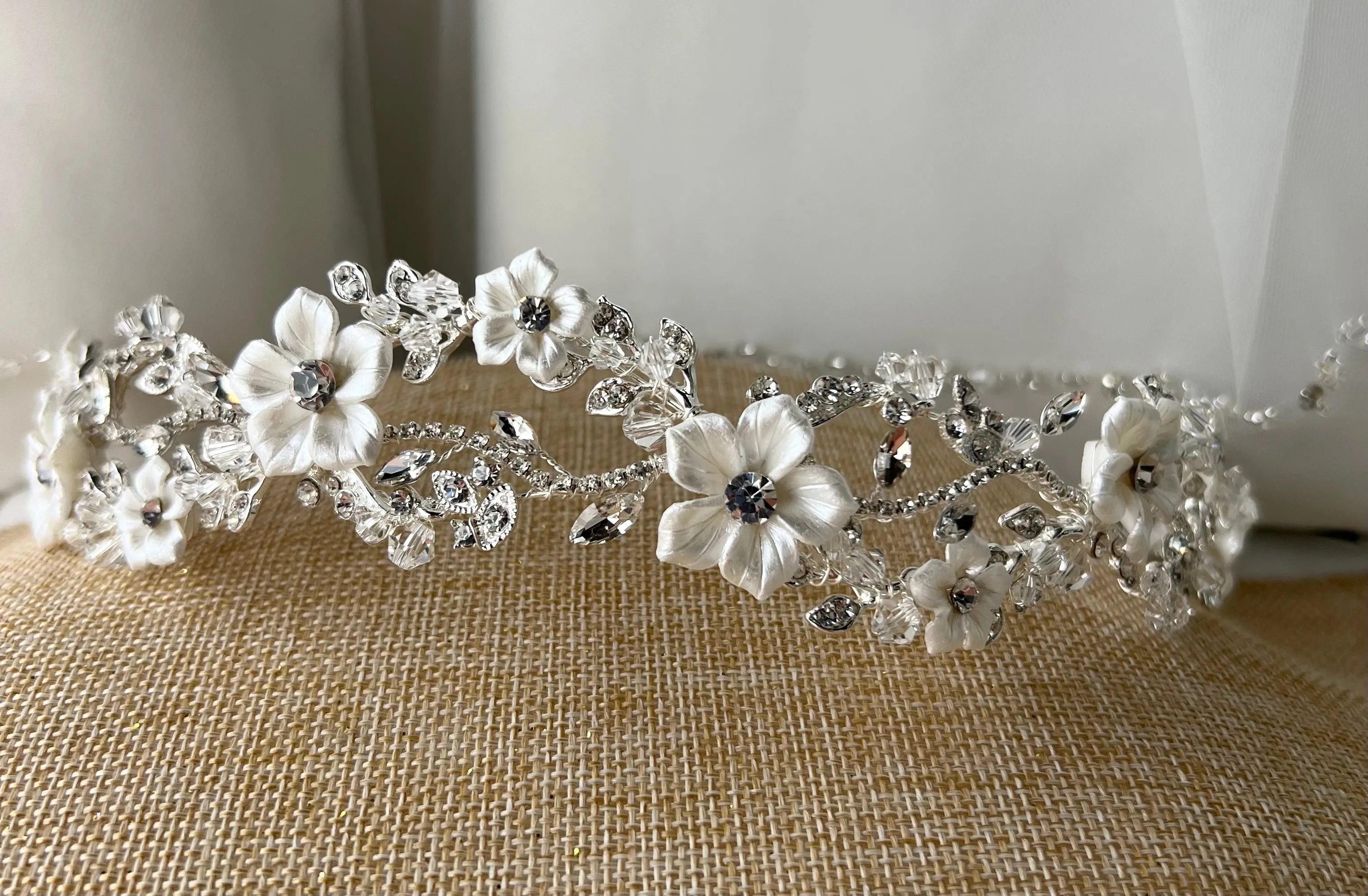 Floral Headband for wedding, Bridal Hair Accessory, Swarovski Flexible Headpiece for bride,