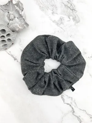 Gray and Silver Pinstripe Sweater Knit Leather Extra Large Hair Scrunchie