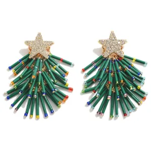 Green Christmas Tree Beaded Fringe Earrings