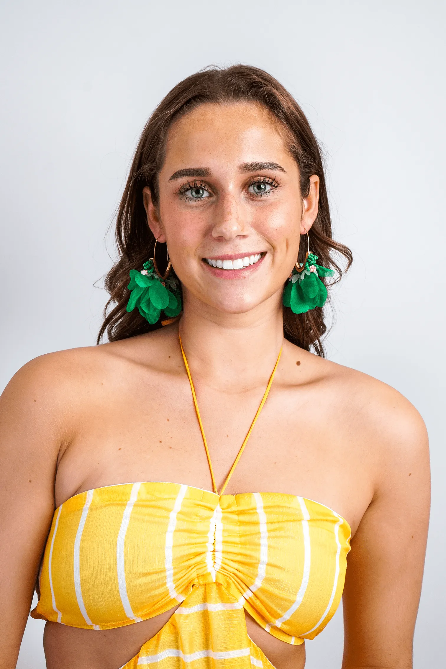 Green Mesh Petal Tassel Beaded Earrings