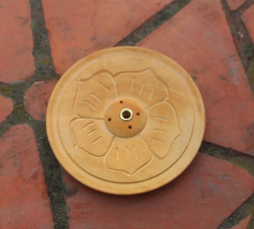 Handcarved Flat Lotus Wooden Incense Burner