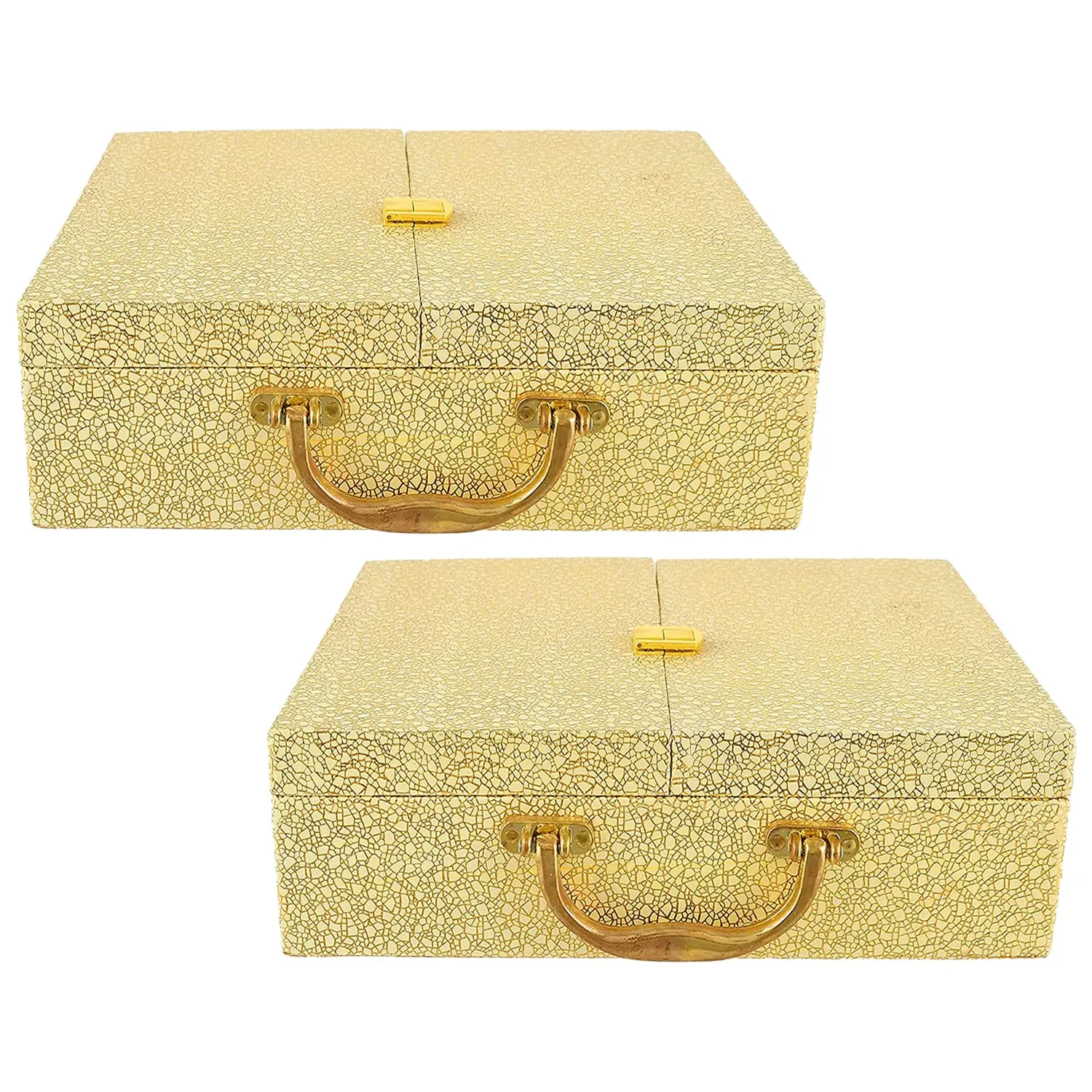 Heart Home Moonrock Design Wooden 3 Rod Double Door Bangle Box, Organizer For Bangle, Watches, Bracelets, Jewllery With Catch Lock - Pack of 2 (Gold)-47HH0564