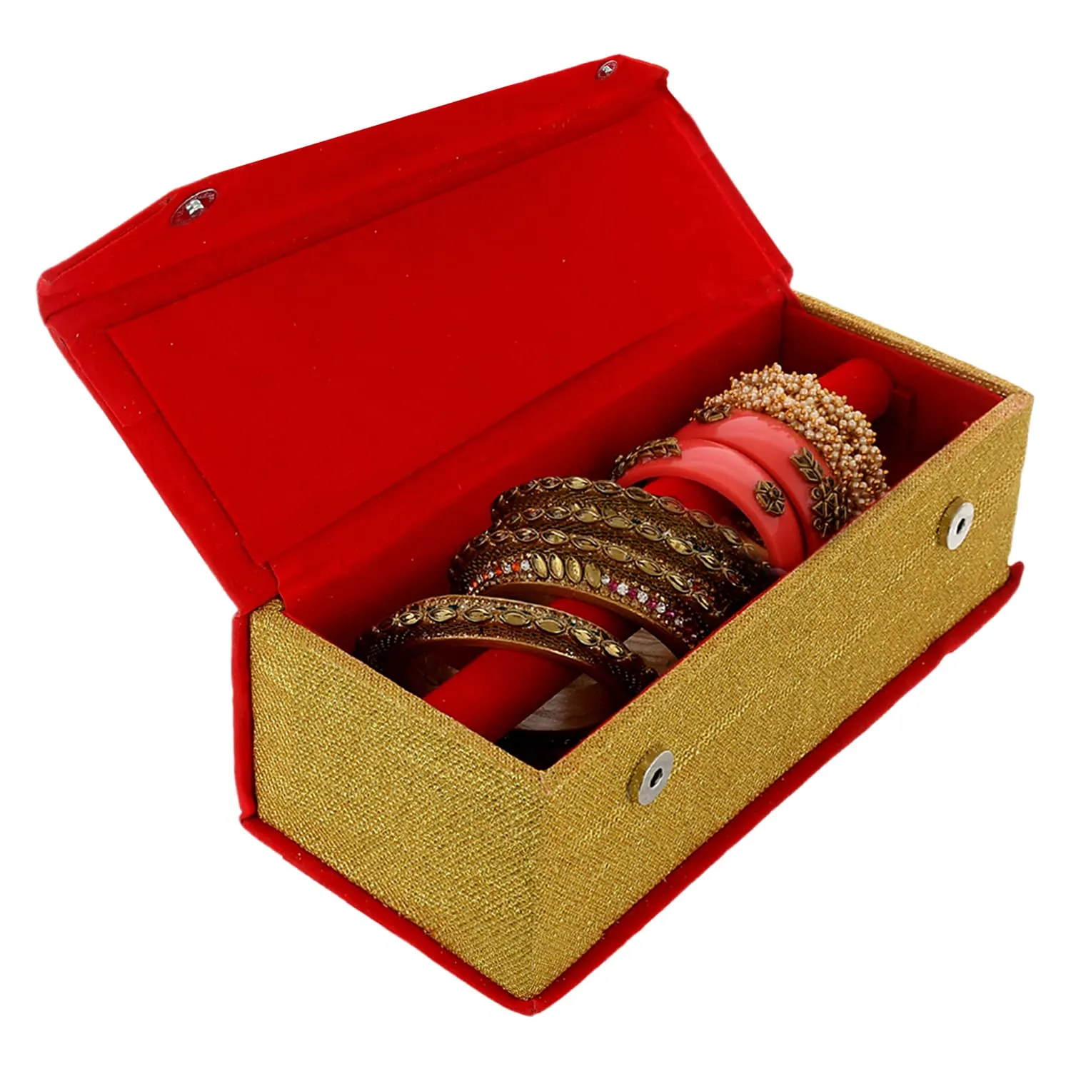 Heart Home Multipurpose Velvet Touch Wooden 1 Rod Bangle Box/Organizer/Case With Magnetic Closure (Red)-47HH0677