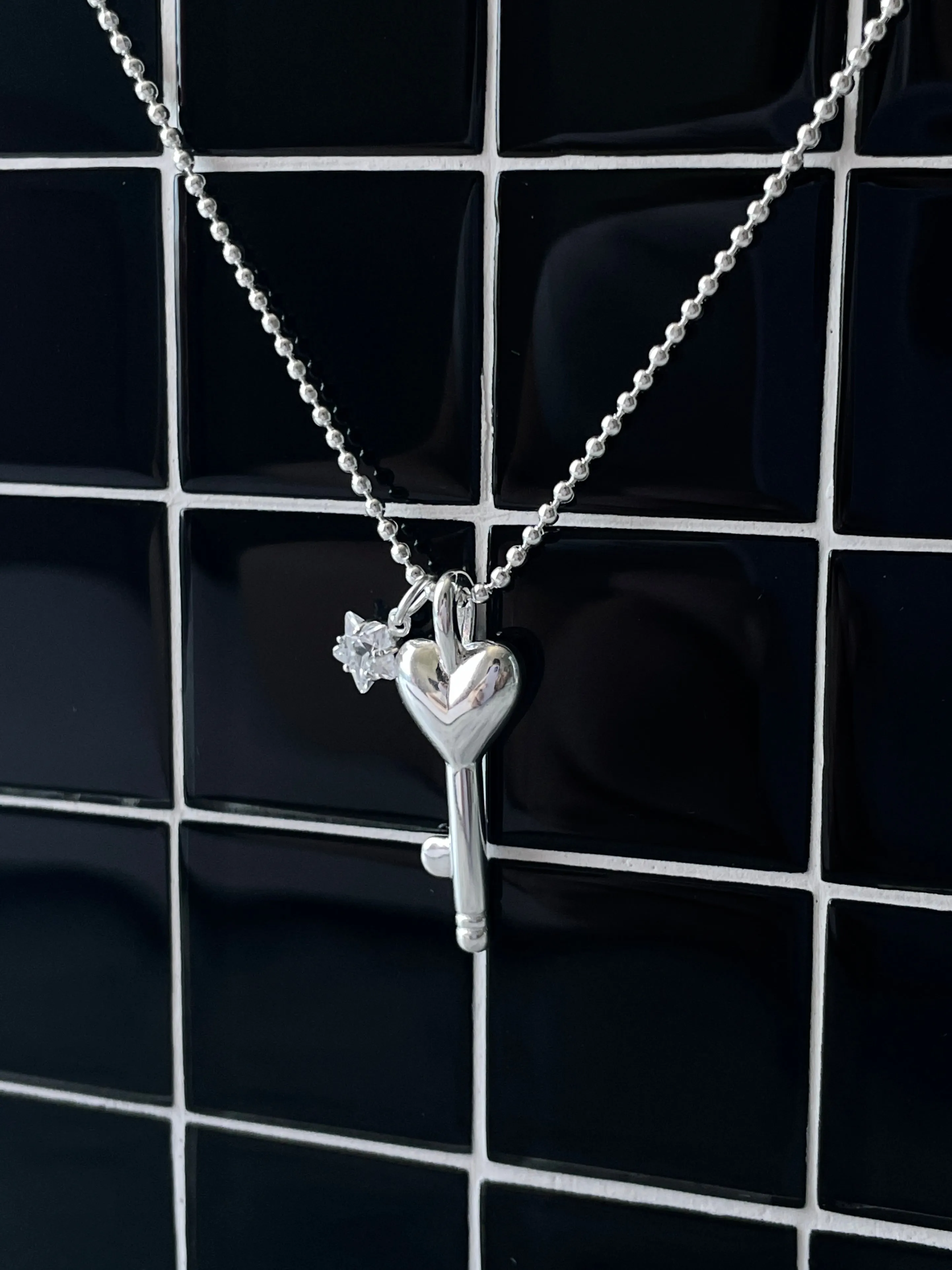 Heart Key Necklace 925 Sterling Silver