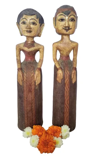 HOME DECOR - TABLETOP FIGURINES - Vintage Wooden Javanese style Loro Blonyo wedding figures. Set of 2.