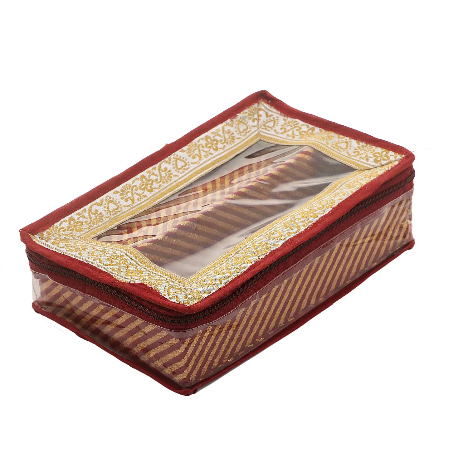 Kuber Industries Brocade Hardboard Two Rod Bangle Box (Maroon) - CTKTC030607