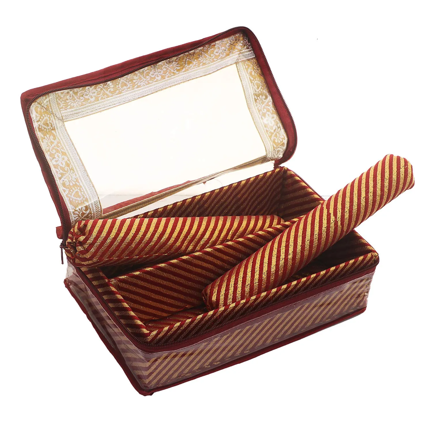 Kuber Industries Brocade Hardboard Two Rod Bangle Box (Maroon) - CTKTC030607