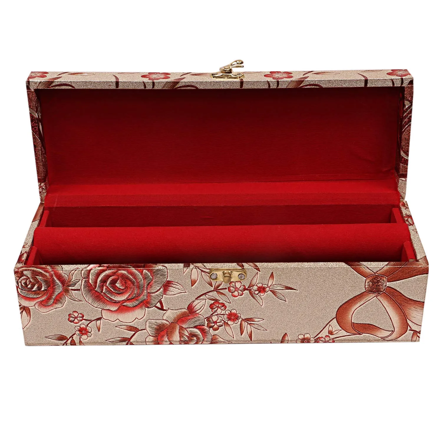 Kuber Industries Floral Design Wooden 1 Rod Bangle Box/Organizer For Bangle, Watches, Bracelets, Jewllery With Swing Arm Lock (Gold)-47KM0646