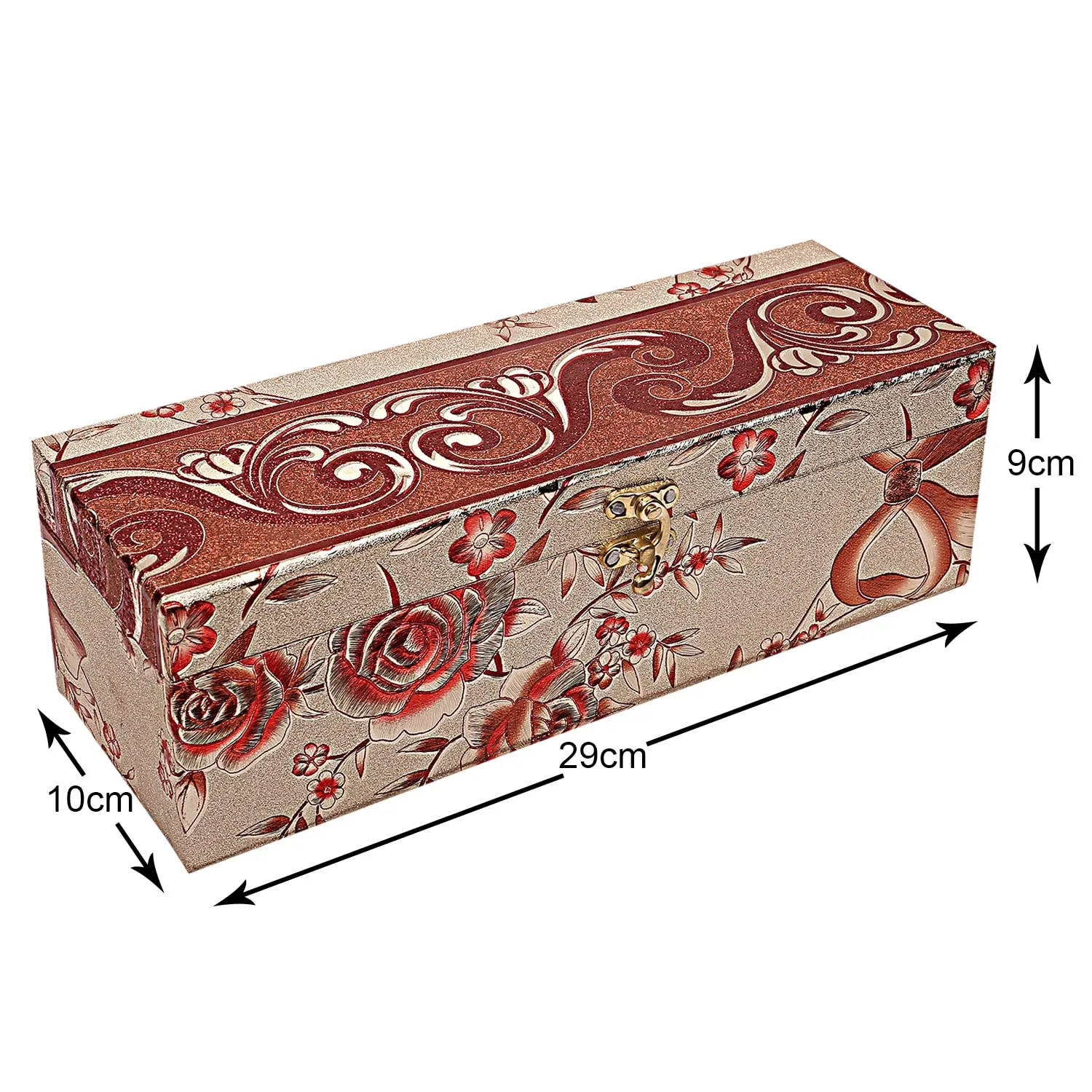 Kuber Industries Floral Design Wooden 1 Rod Bangle Box/Organizer For Bangle, Watches, Bracelets, Jewllery With Swing Arm Lock (Gold)-47KM0646