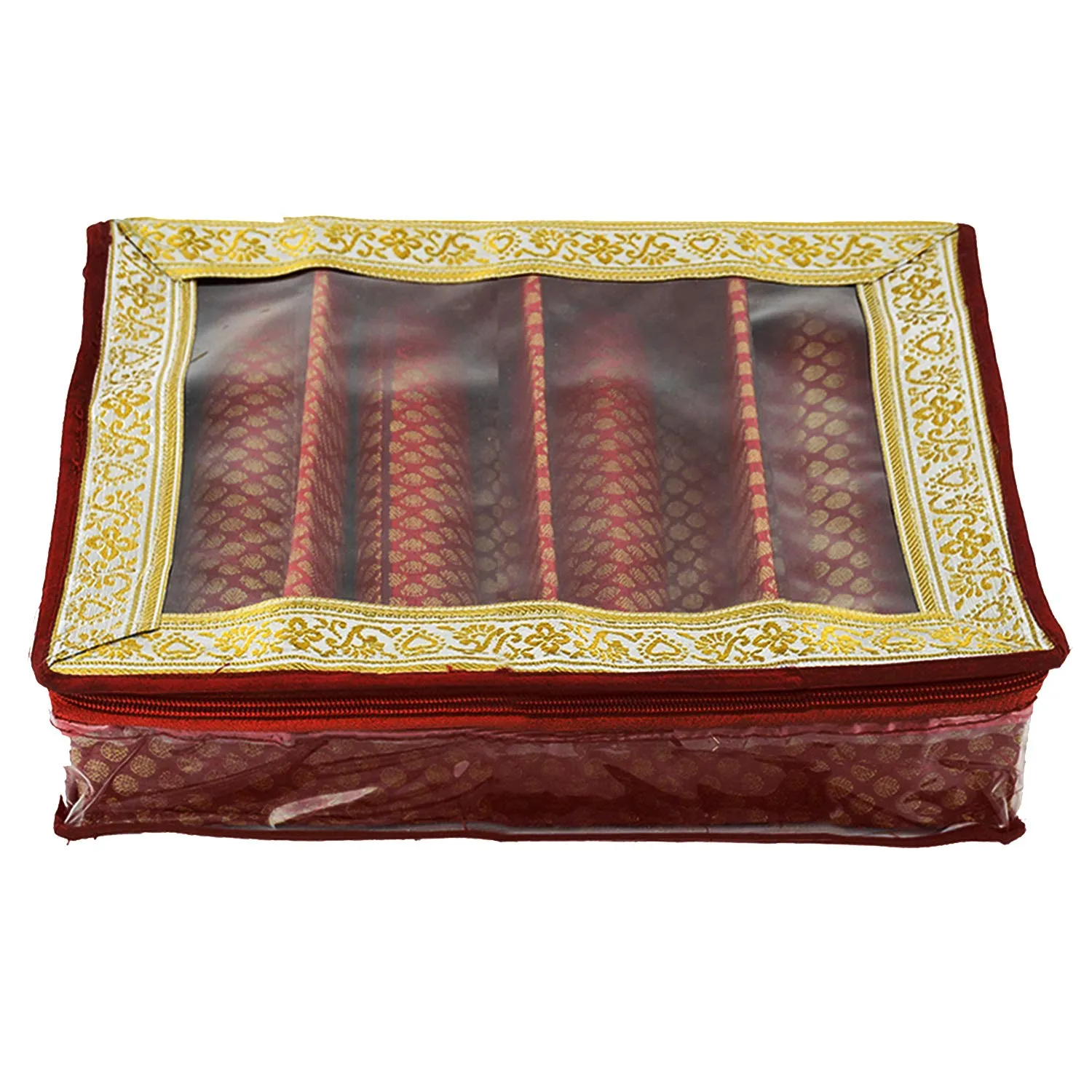 Kuber Industries Polka Dots Design Brocade Hardboard 2 Pieces Four Rod Bangle Box (Maroon) -CTKTC38824