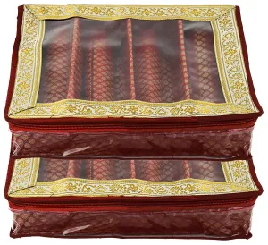 Kuber Industries Polka Dots Design Brocade Hardboard 2 Pieces Four Rod Bangle Box (Maroon) -CTKTC38824