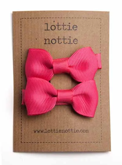 Lottie Nottie Solid Bow Hair Clips- Bright Pink