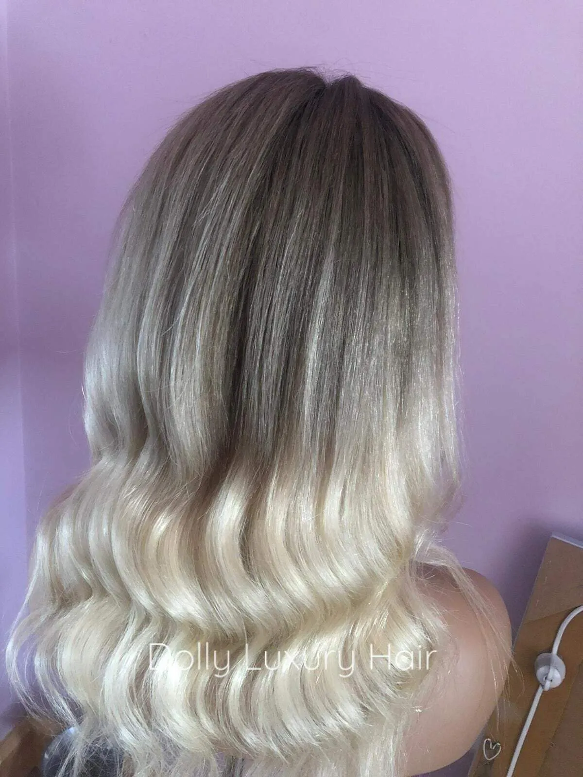 Luxury Ash Brown Platinum Blonde Ombre 100% Human Hair Swiss 13x4 Lace Front Glueless Wig Wavy U-Part, 360 or Full Lace Upgrade Available