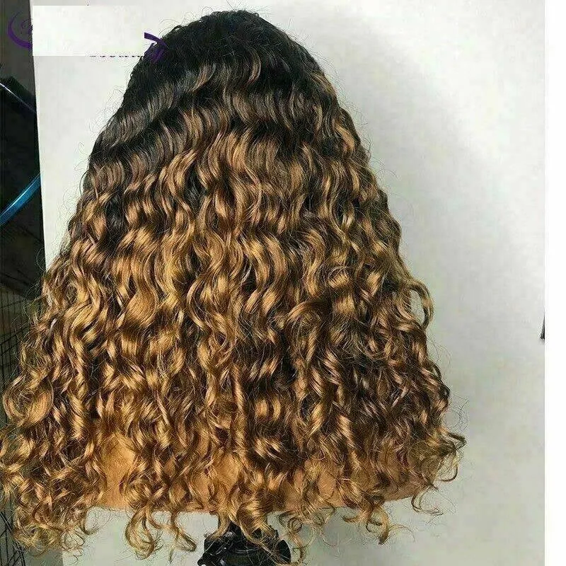 Luxury Curly Ombre Honey Blonde 100% Human Hair Swiss 13x4 Lace Front Glueless Wig  U-Part, 360 or Full Lace Upgrade Available