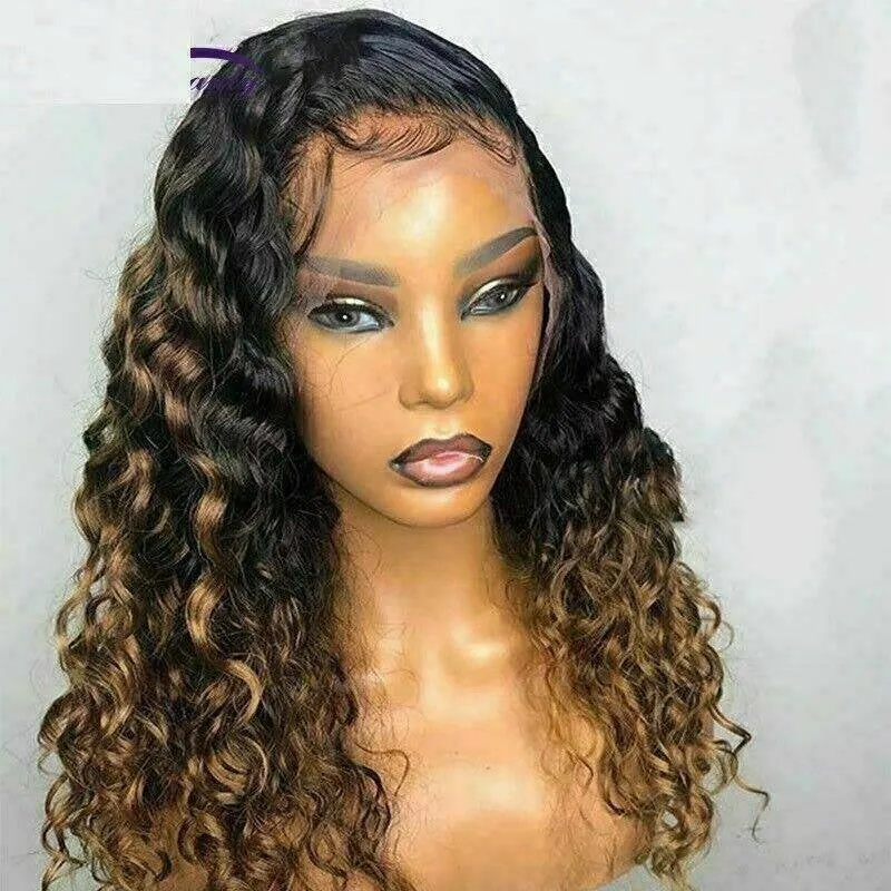 Luxury Curly Ombre Honey Blonde 100% Human Hair Swiss 13x4 Lace Front Glueless Wig  U-Part, 360 or Full Lace Upgrade Available