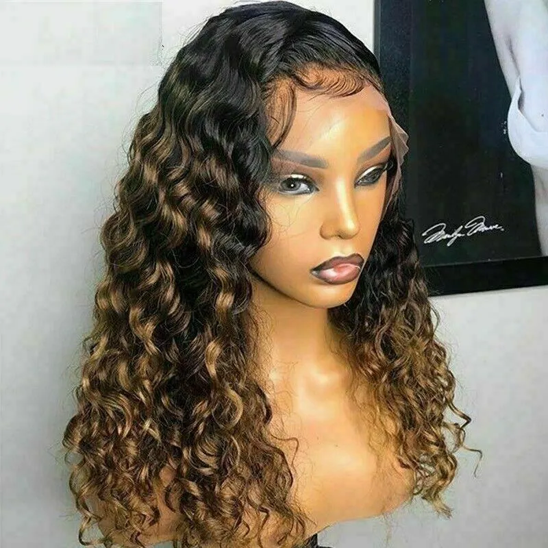 Luxury Curly Ombre Honey Blonde 100% Human Hair Swiss 13x4 Lace Front Glueless Wig  U-Part, 360 or Full Lace Upgrade Available