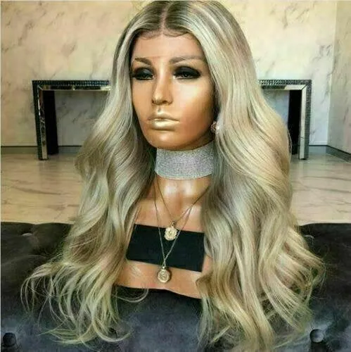 Luxury Dirty Blonde Balayage Highlight 100% Human Hair Swiss 13x4 Lace Front Glueless Wig Brown Roots U-Part, 360 or Full Lace Upgrade Available