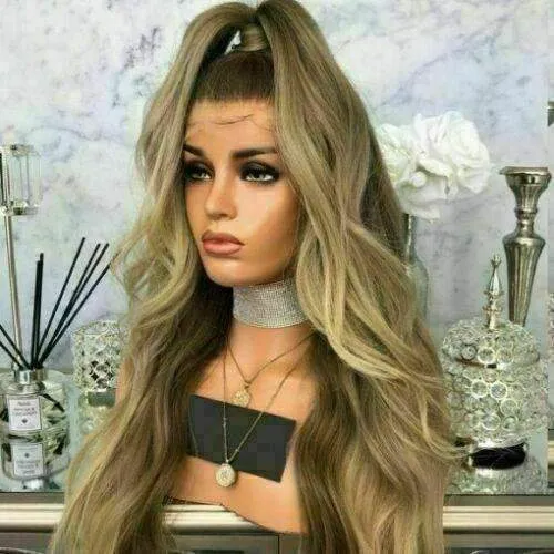 Luxury Light Brown Blonde Balayage Highlight 100% Human Hair Swiss 13x4 Lace Front Wig Highlight U-Part, 360 or Full Lace Upgrade Available