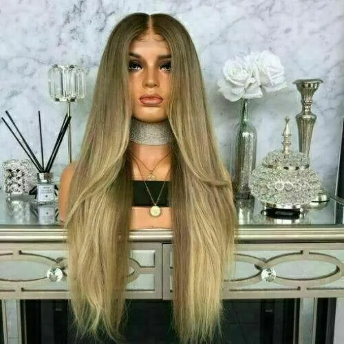 Luxury Light Brown Blonde Balayage Highlight 100% Human Hair Swiss 13x4 Lace Front Wig Highlight U-Part, 360 or Full Lace Upgrade Available