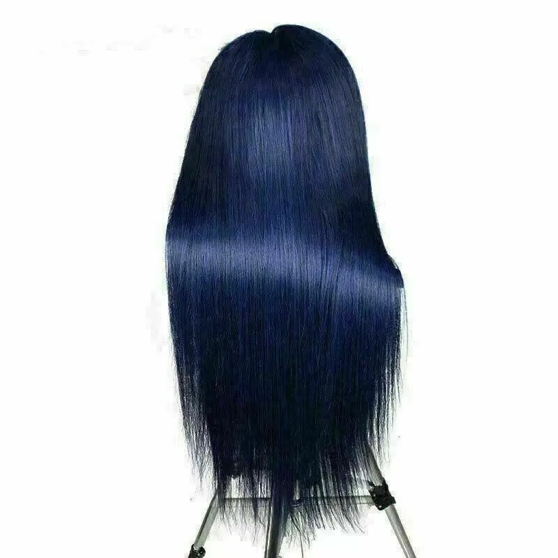 Luxury Midnight Blue Silky Straight 100% Human Hair Swiss 13x4 Lace Front Glueless Wig Colouful U-Part or Full Lace Upgrade Available