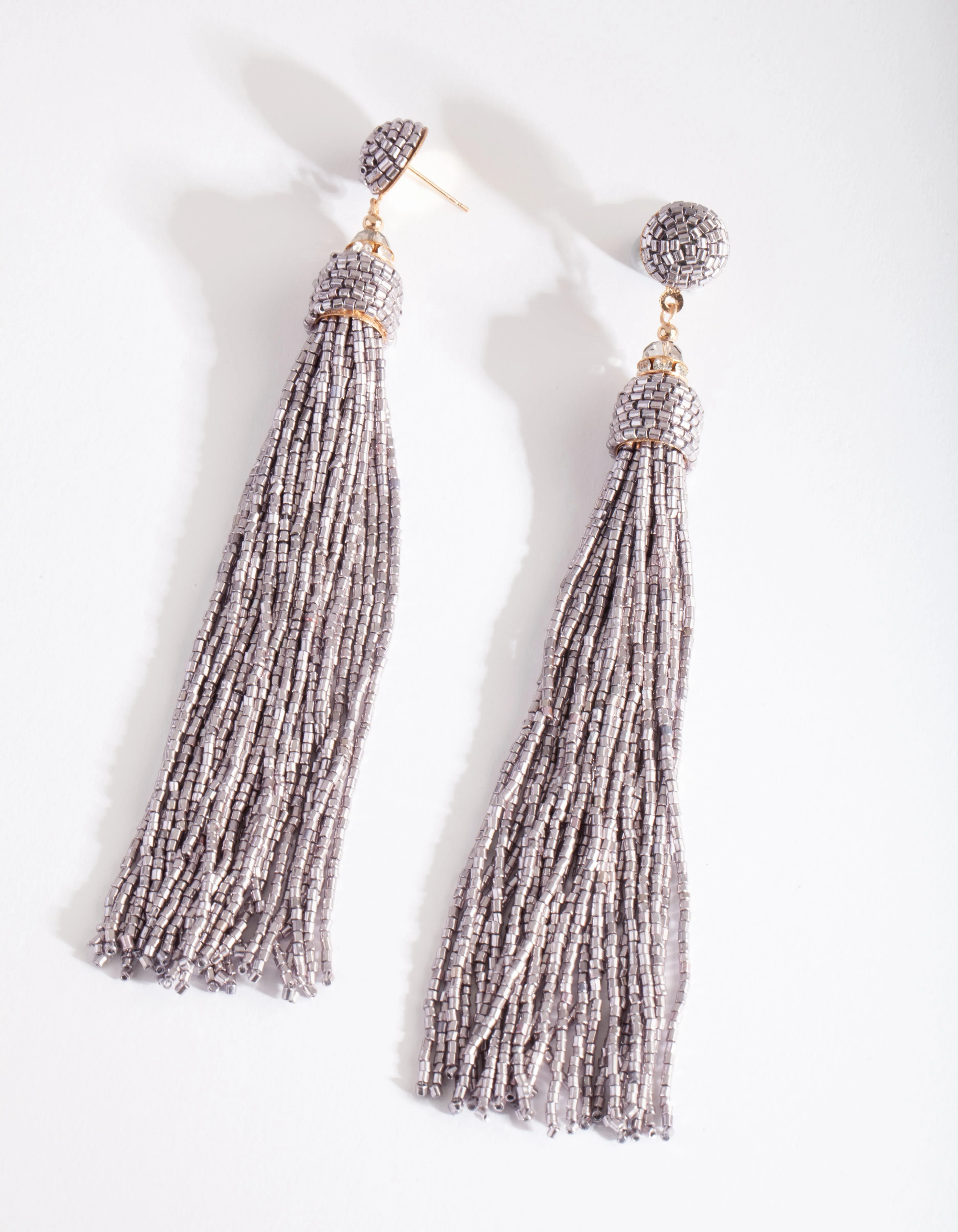 Metallic Purple Beaded Tassel Drop Earring