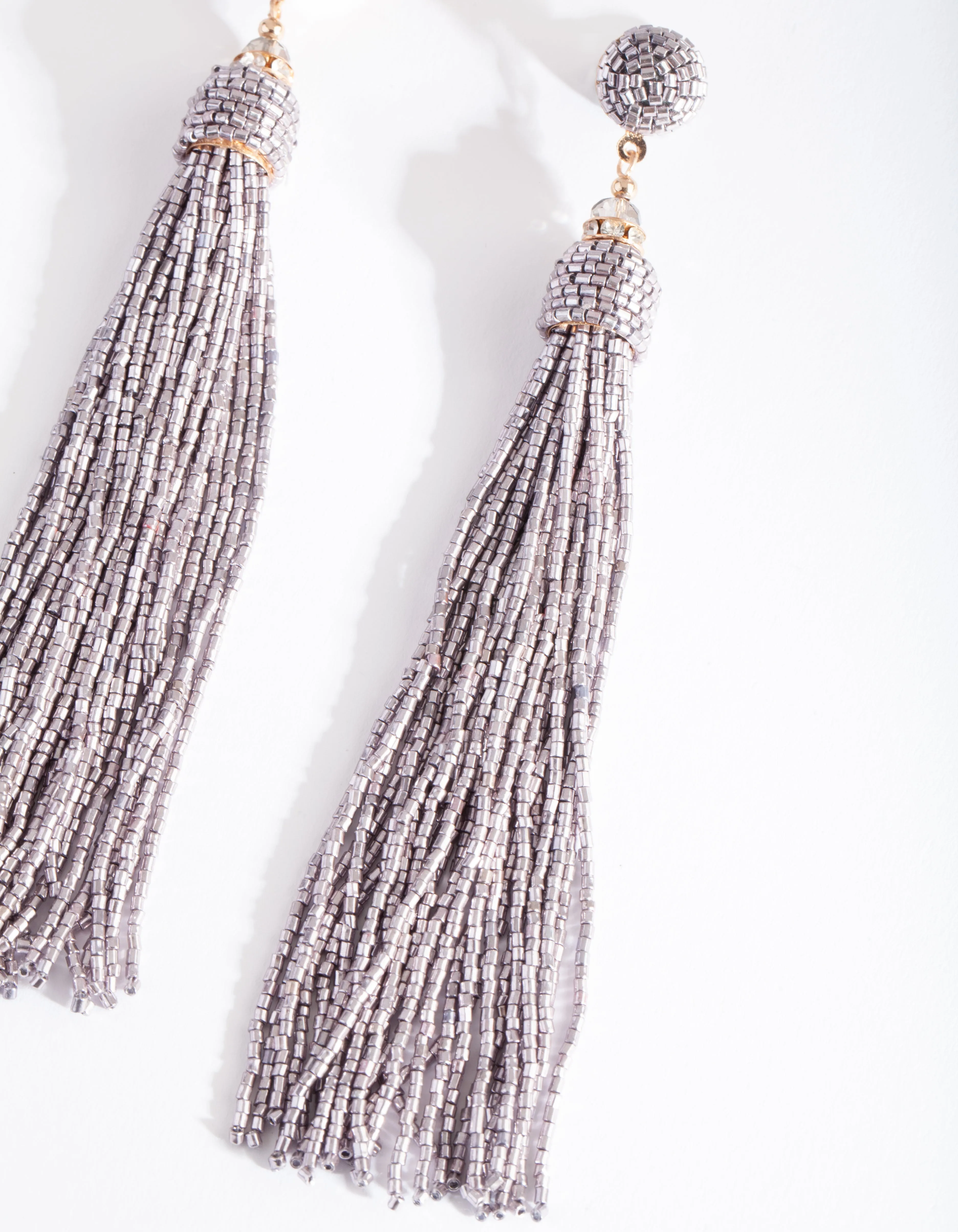 Metallic Purple Beaded Tassel Drop Earring