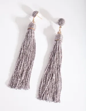 Metallic Purple Beaded Tassel Drop Earring