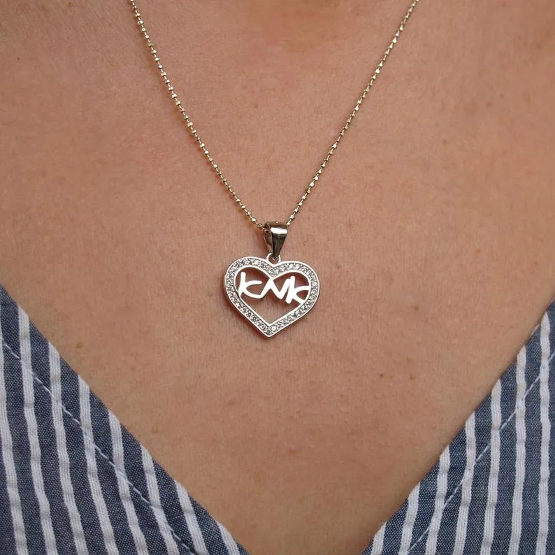 Mom in Hebrew Heart Pendant Necklace