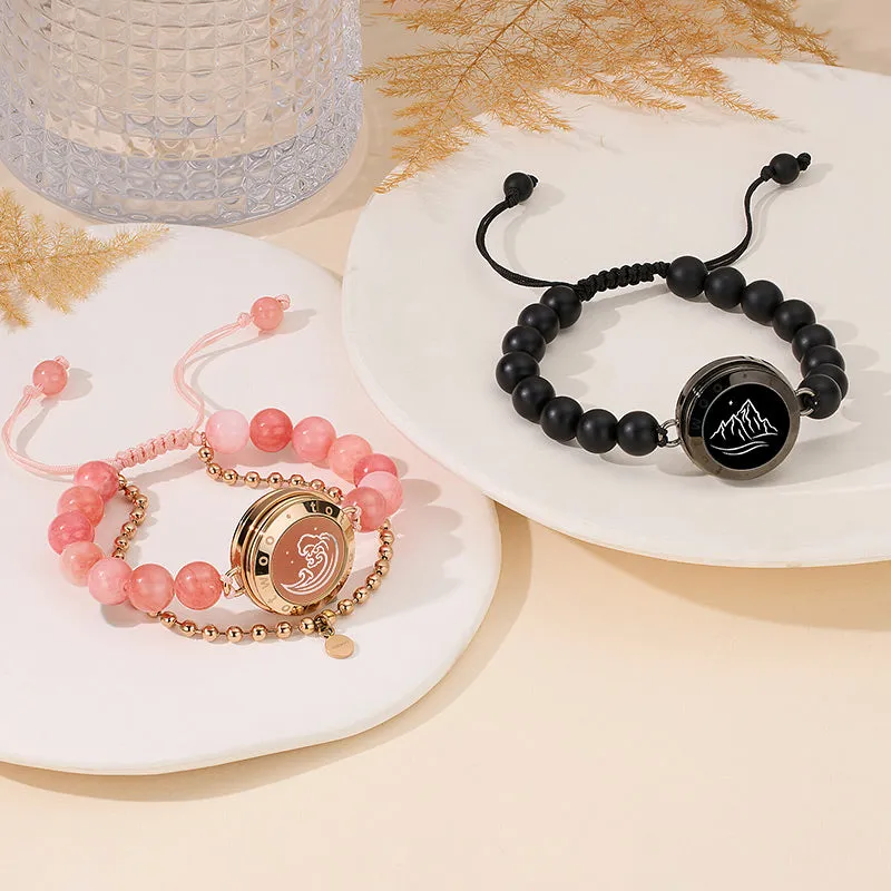 Mountain & Sea Touch Bracelets with Beaded Black Agate and Pink Persian Jade