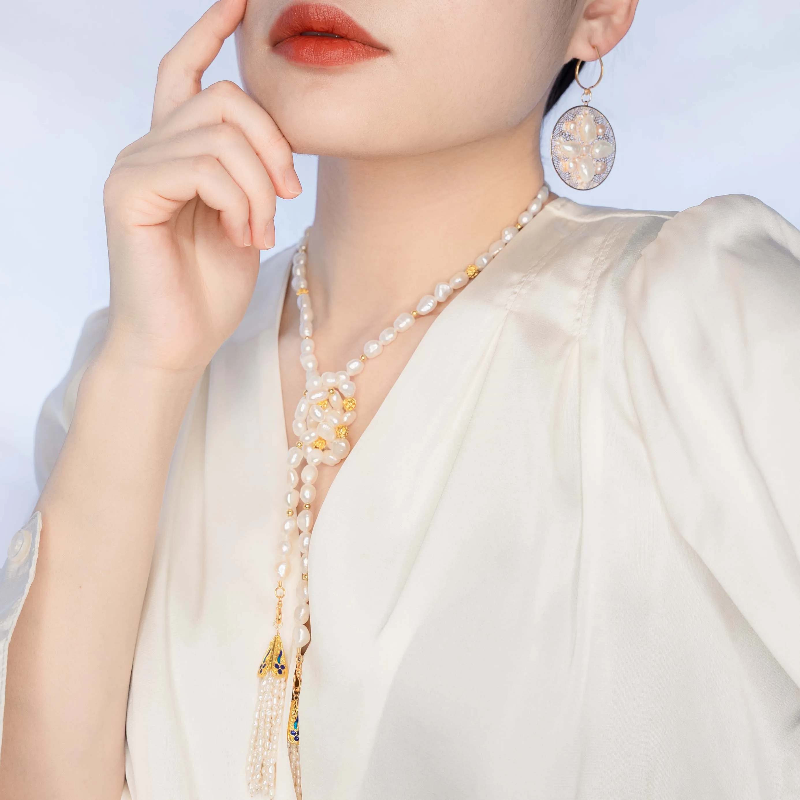 Multi-style Baroque Pearl Lariat Necklace Set