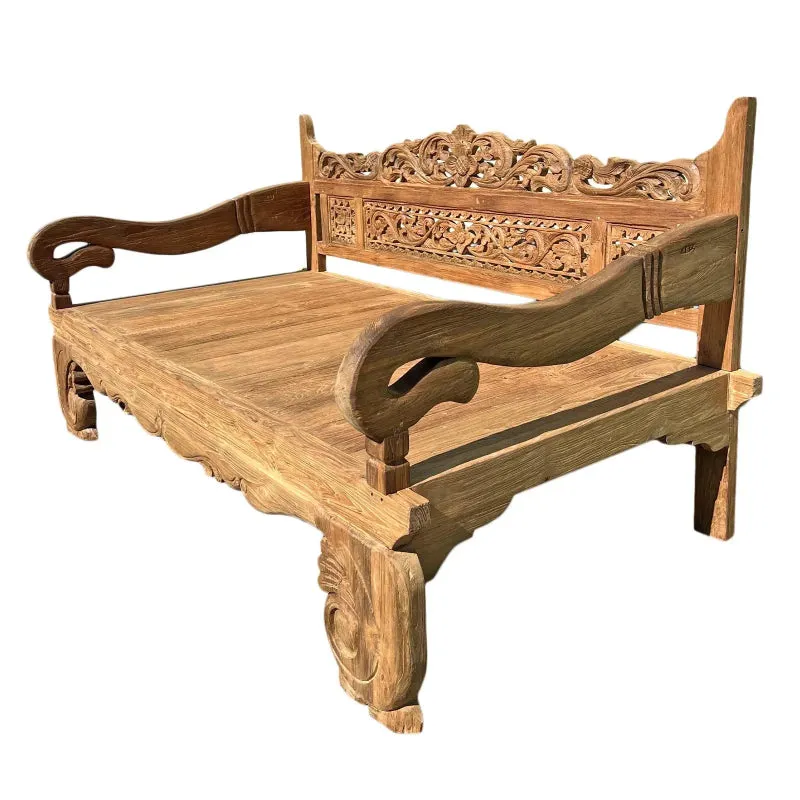 Natural Hand Carved Design Solid Wooden Daybed Bench