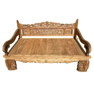 Natural Hand Carved Design Solid Wooden Daybed Bench